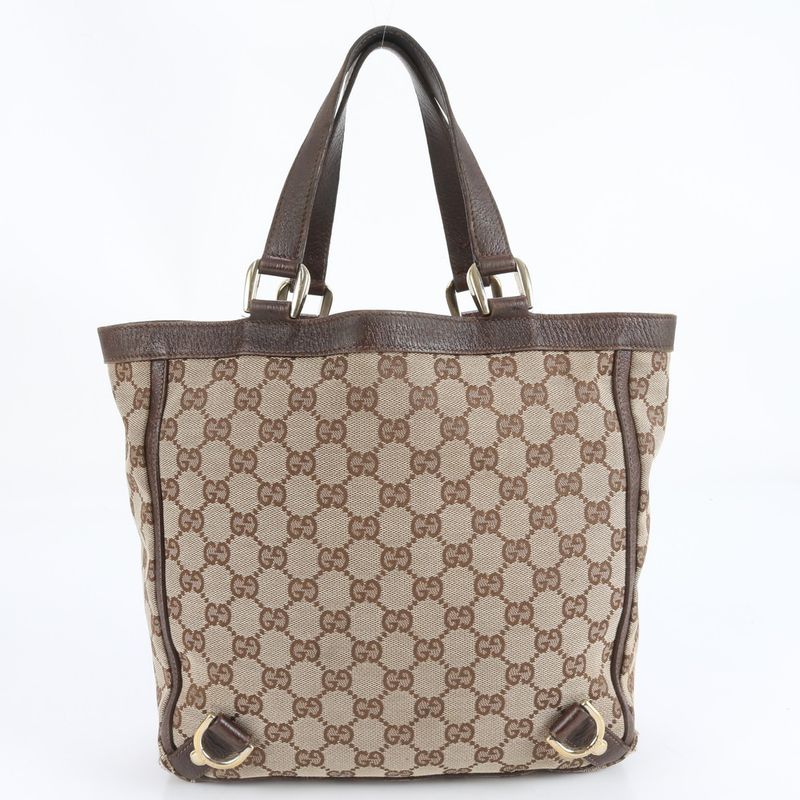 Gucci GG Canvas Abby Leather Tote Bag Shoulder Brown Gold Hardware 130739