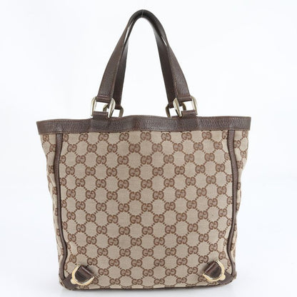 Gucci GG Canvas Abby Leather Tote Bag Shoulder Brown Gold Hardware 130739