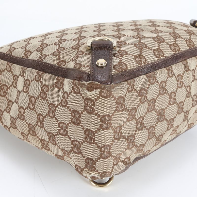 Gucci GG Canvas Abby Leather Tote Bag Shoulder Brown Gold Hardware 130739