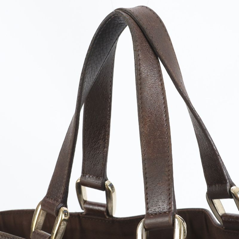 Gucci GG Canvas Abby Leather Tote Bag Shoulder Brown Gold Hardware 130739