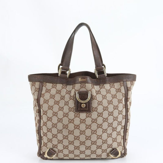 Gucci GG Canvas Abby Leather Tote Bag Shoulder Brown Gold Hardware 130739