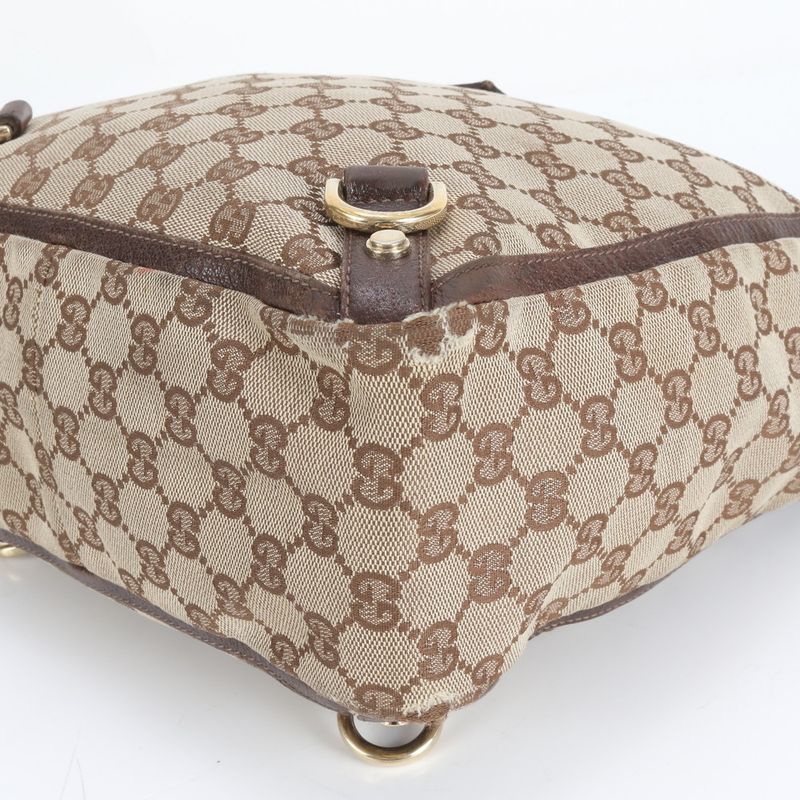 Gucci GG Canvas Abby Leather Tote Bag Shoulder Brown Gold Hardware 130739