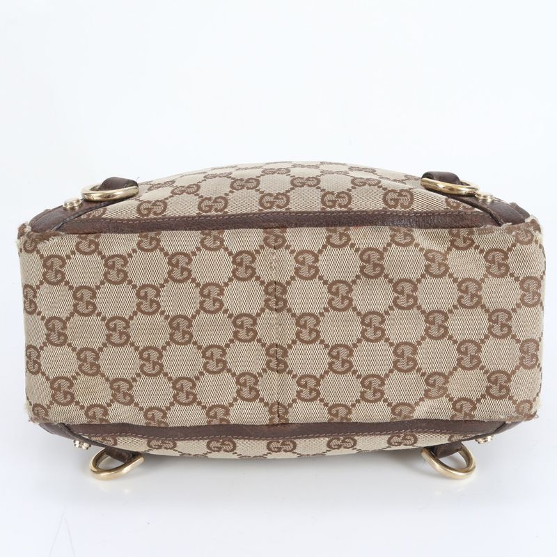 Gucci GG Canvas Abby Leather Tote Bag Shoulder Brown Gold Hardware 130739