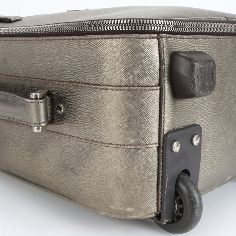 Prada Saffiano Leather Triangle Logo Suitcase Carry Case Bag Business Trip