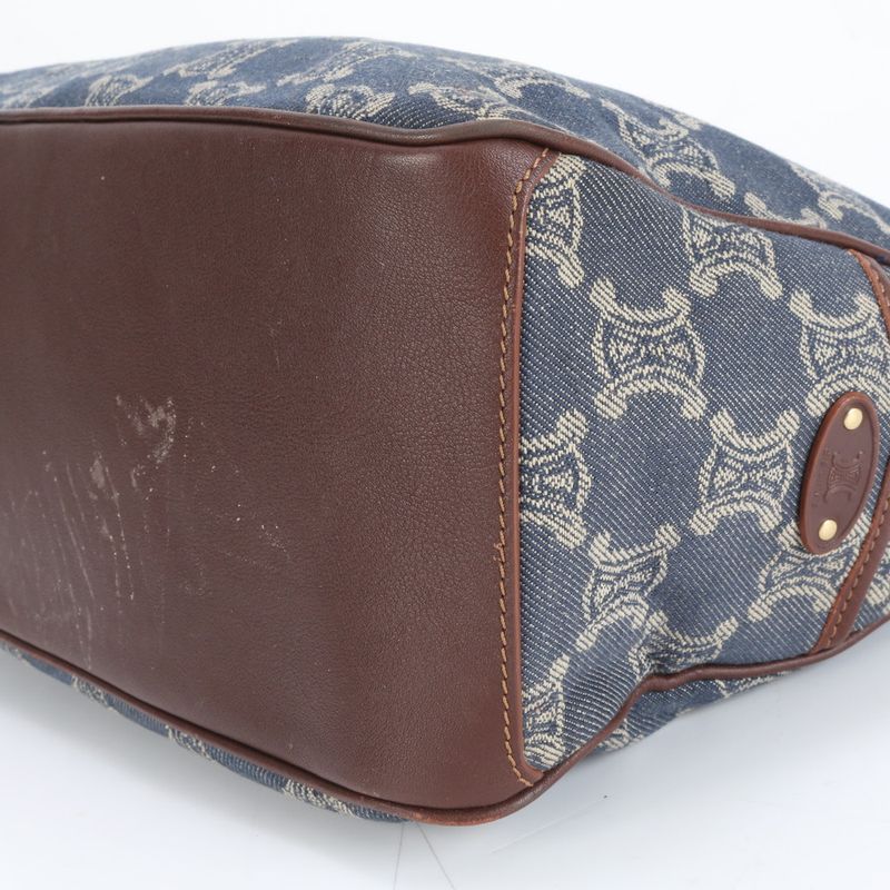 Celine Paris Macadam Boogie Bag Denim Leather Hand Tote Brown Gold Hardware