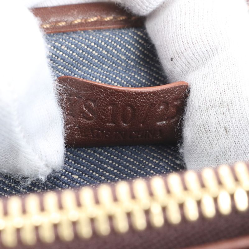 Celine Paris Macadam Boogie Bag Denim Leather Hand Tote Brown Gold Hardware