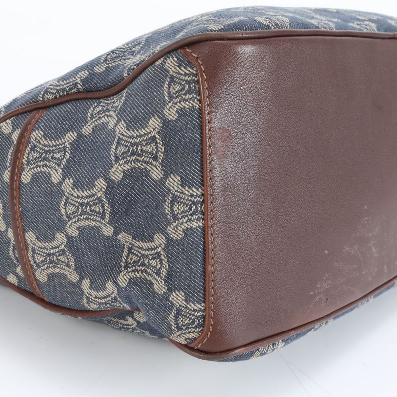 Celine Paris Macadam Boogie Bag Denim Leather Hand Tote Brown Gold Hardware