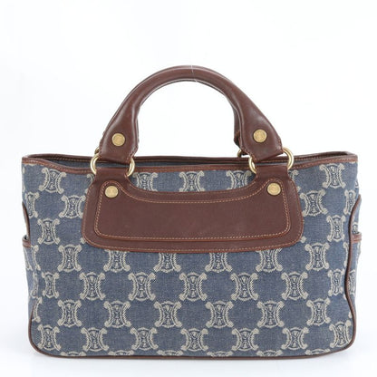 Celine Paris Macadam Boogie Bag Denim Leather Hand Tote Brown Gold Hardware