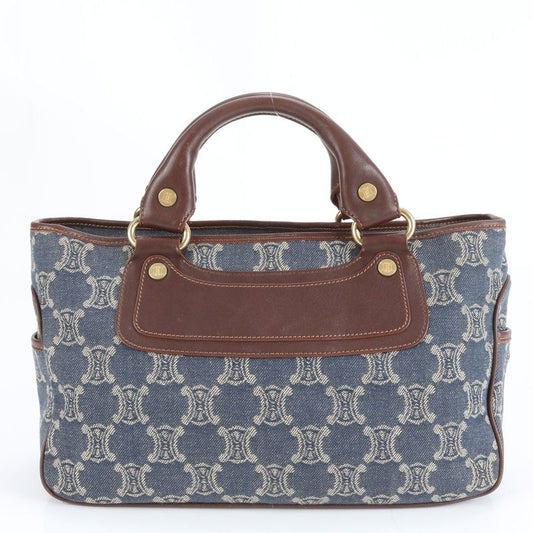 Celine Paris Macadam Boogie Bag Denim Leather Hand Tote Brown Gold Hardware