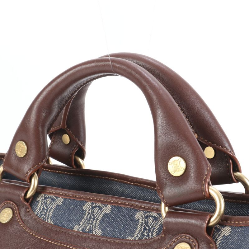 Celine Paris Macadam Boogie Bag Denim Leather Hand Tote Brown Gold Hardware