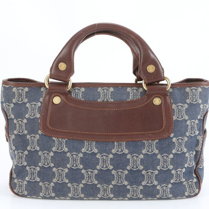 Celine Paris Macadam Boogie Bag Denim Leather Hand Tote Brown Gold Hardware