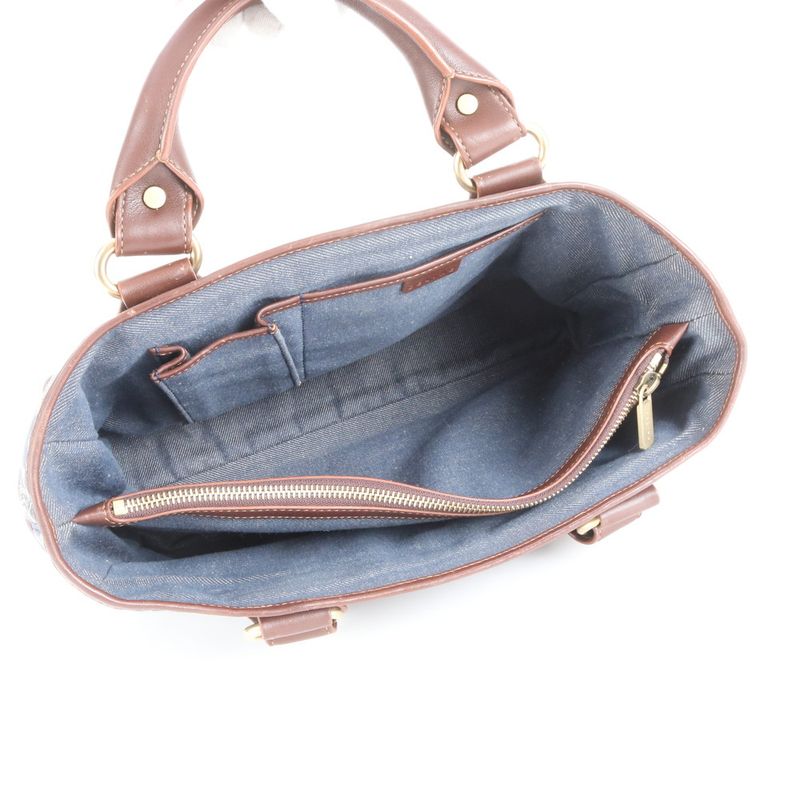 Celine Paris Macadam Boogie Bag Denim Leather Hand Tote Brown Gold Hardware