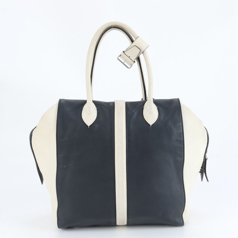 Louis Vuitton North South M94189 Leather Tote Bag Hand Navy Silver Hardware