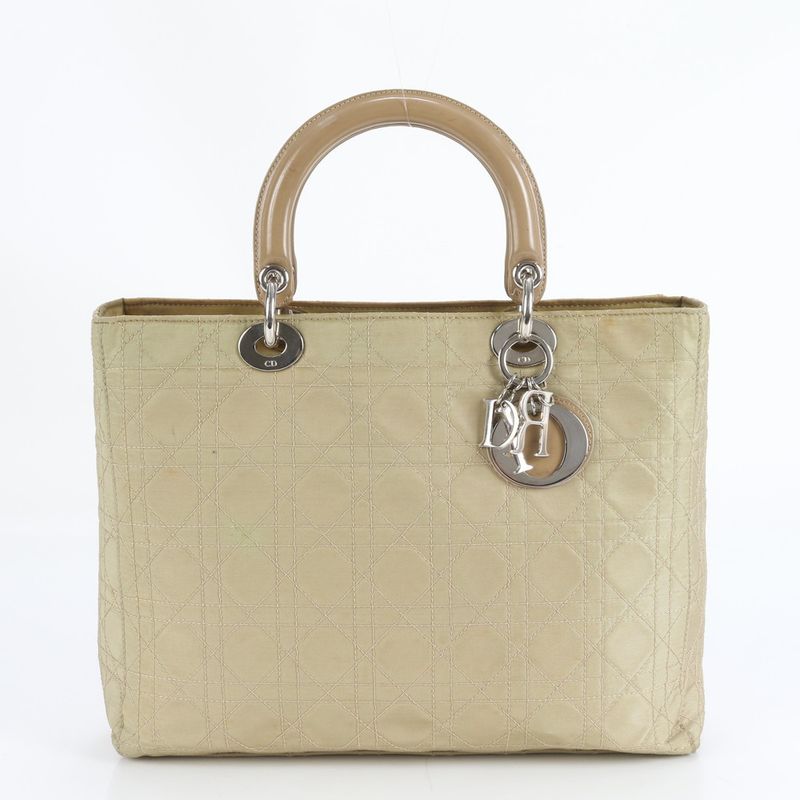 Christian Dior Canage Lady Dior Leather Tote Bag Hand Silver Hardware Women's