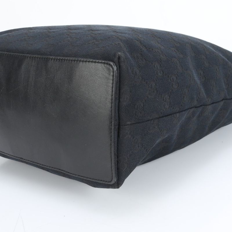 Gucci GG Canvas Leather Tote Bag Shoulder Black Gold Hardware 002-1098 A4 Women