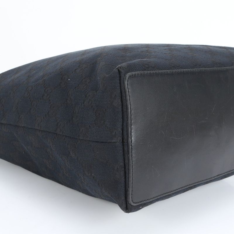 Gucci GG Canvas Leather Tote Bag Shoulder Black Gold Hardware 002-1098 A4 Women