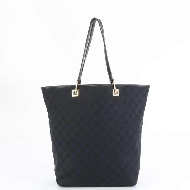 Gucci GG Canvas Leather Tote Bag Shoulder Black Gold Hardware 002-1098 A4 Women