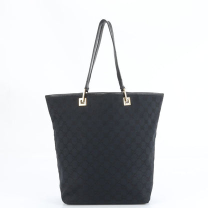 Gucci GG Canvas Leather Tote Bag Shoulder Black Gold Hardware 002-1098 A4 Women