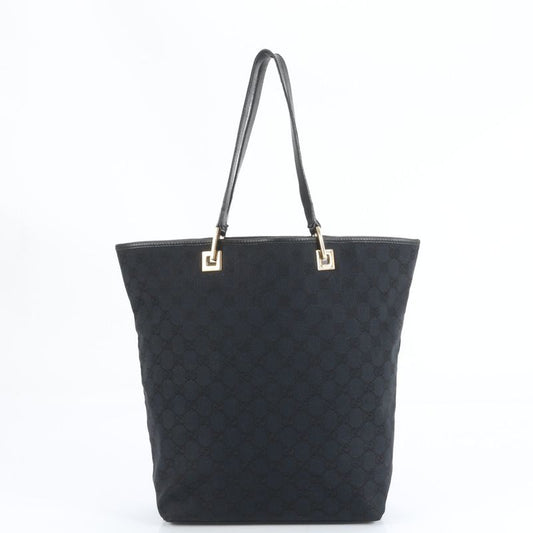 Gucci GG Canvas Leather Tote Bag Shoulder Black Gold Hardware 002-1098 A4 Women
