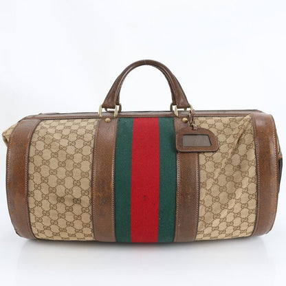 Vintage Old Gucci GG Canvas Sherry Line Leather Boston Bag Business Travel Tote