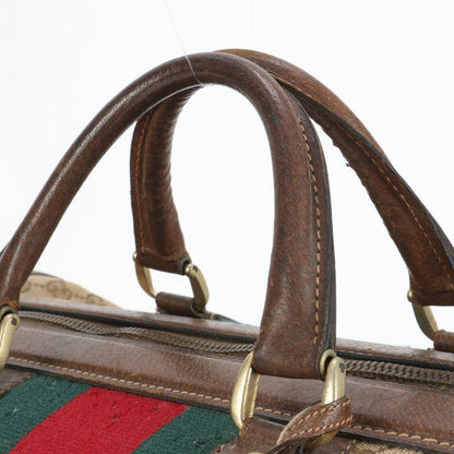 Vintage Old Gucci GG Canvas Sherry Line Leather Boston Bag Business Travel Tote