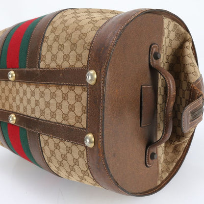 Vintage Old Gucci GG Canvas Sherry Line Leather Boston Bag Business Travel Tote
