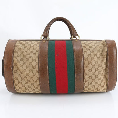 Vintage Old Gucci GG Canvas Sherry Line Leather Boston Bag Business Travel Tote