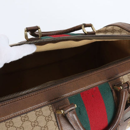 Vintage Old Gucci GG Canvas Sherry Line Leather Boston Bag Business Travel Tote