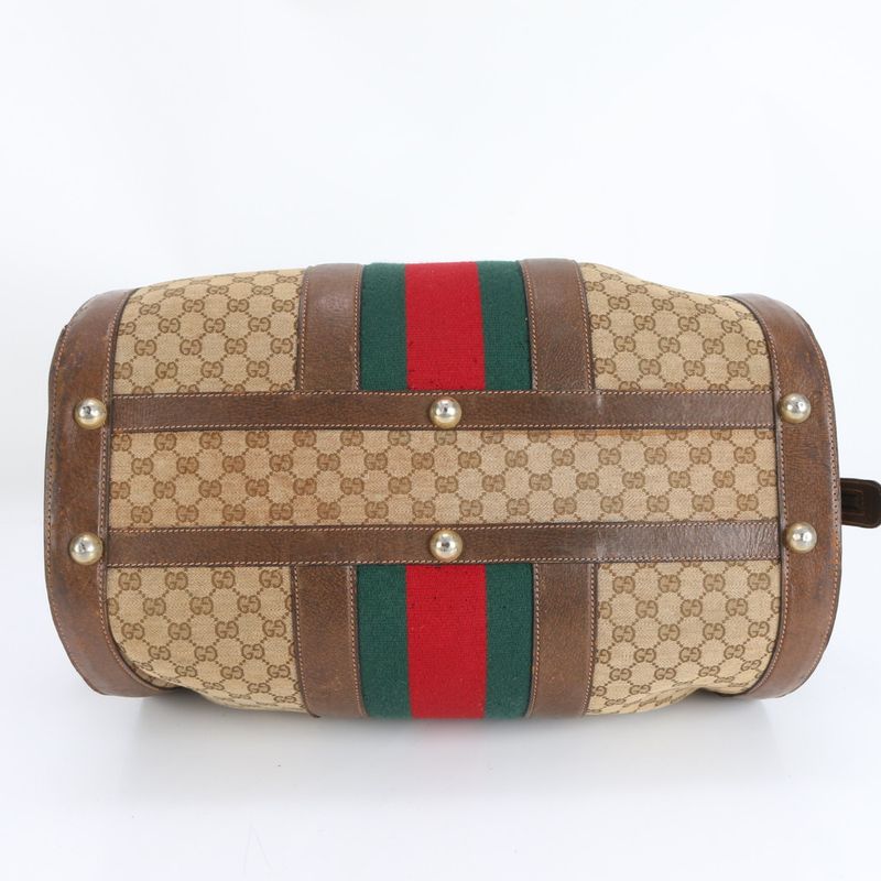 Vintage Old Gucci GG Canvas Sherry Line Leather Boston Bag Business Travel Tote