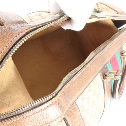 Vintage Old Gucci GG Canvas Sherry Line Leather Boston Bag Business Travel Tote