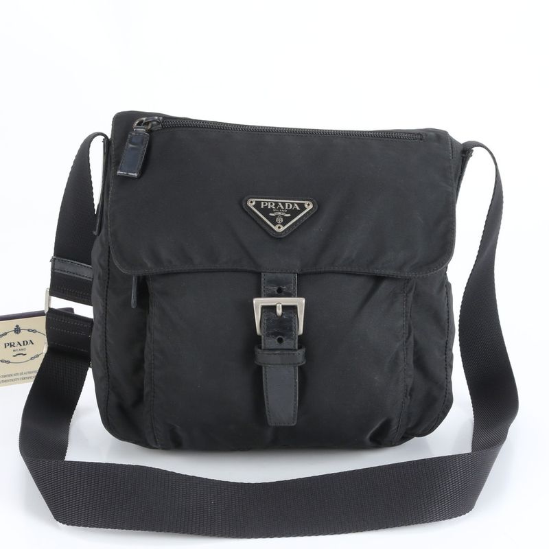 Prada Authenticity With Card Tessuto Nylon Triangle Logo B8994 Leather Shoulder