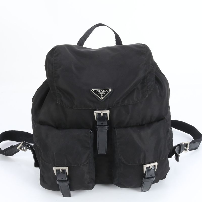 Prada Tessuto Nylon Triangle Logo Leather Backpack Sac Backpack Black Women ECE