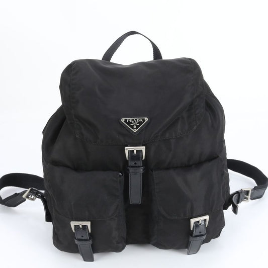 Prada Tessuto Nylon Triangle Logo Leather Backpack Sac Backpack Black Women ECE
