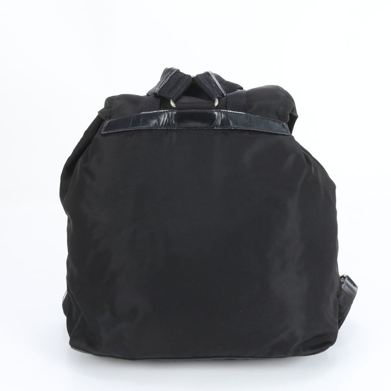 Prada Tessuto Nylon Triangle Logo Leather Backpack Sac Backpack Black Women ECE