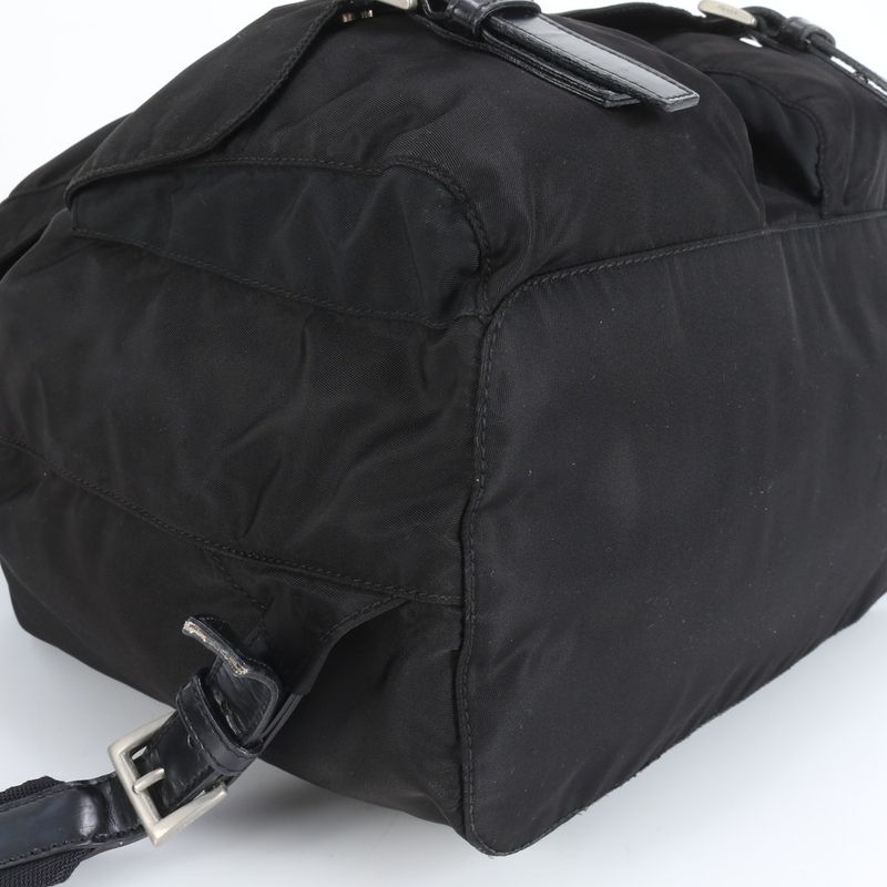 Prada Tessuto Nylon Triangle Logo Leather Backpack Sac Backpack Black Women ECE