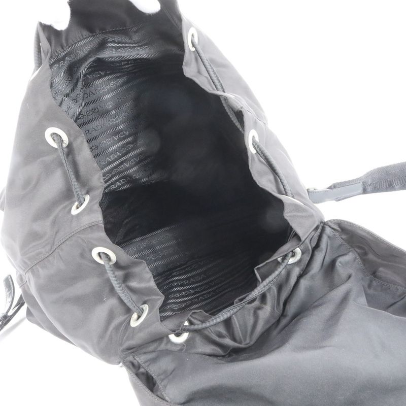 Prada Tessuto Nylon Triangle Logo Leather Backpack Sac Backpack Black Women ECE
