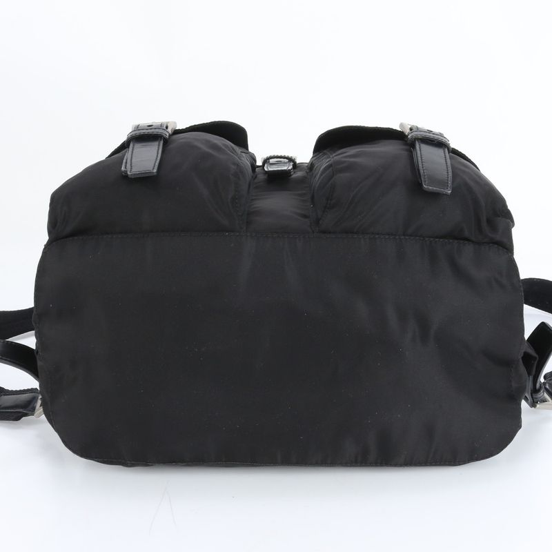 Prada Tessuto Nylon Triangle Logo Leather Backpack Sac Backpack Black Women ECE