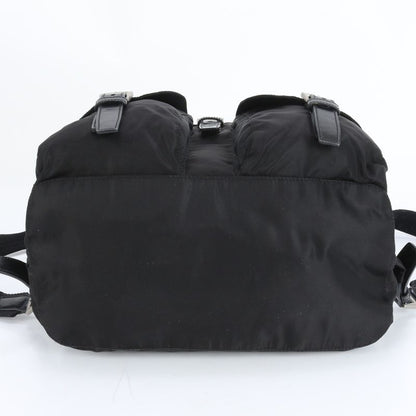 Prada Tessuto Nylon Triangle Logo Leather Backpack Sac Backpack Black Women ECE