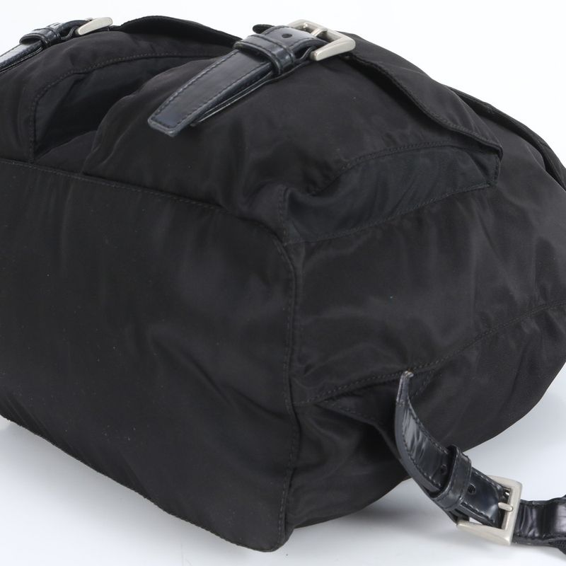 Prada Tessuto Nylon Triangle Logo Leather Backpack Sac Backpack Black Women ECE