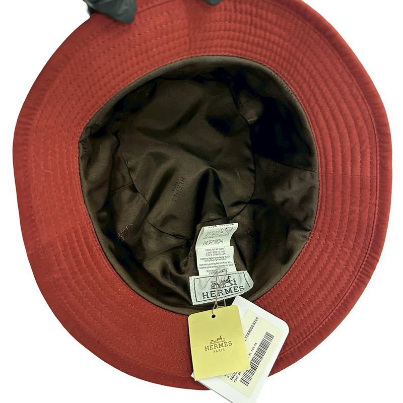 Hermes Bucket Hat Embroidery Polyester Nylon Acetate Accessory Red 29775