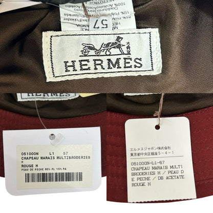 Hermes Bucket Hat Embroidery Polyester Nylon Acetate Accessory Red 29775