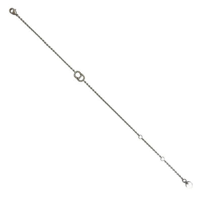 Christian Dior CD Logo Rhinestone Alloy Chain Bracelet Bangle Accessory Silver