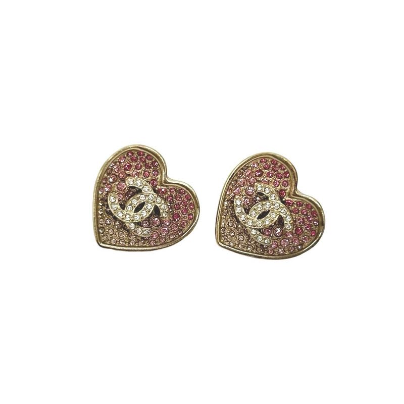Chanel Coco Mark Heart Rhinestone Metal Earrings 23CP