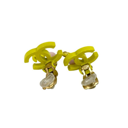 Chanel Coco Mark Motif Plastic Earrings Ear Cuff Accessory Gold 03S