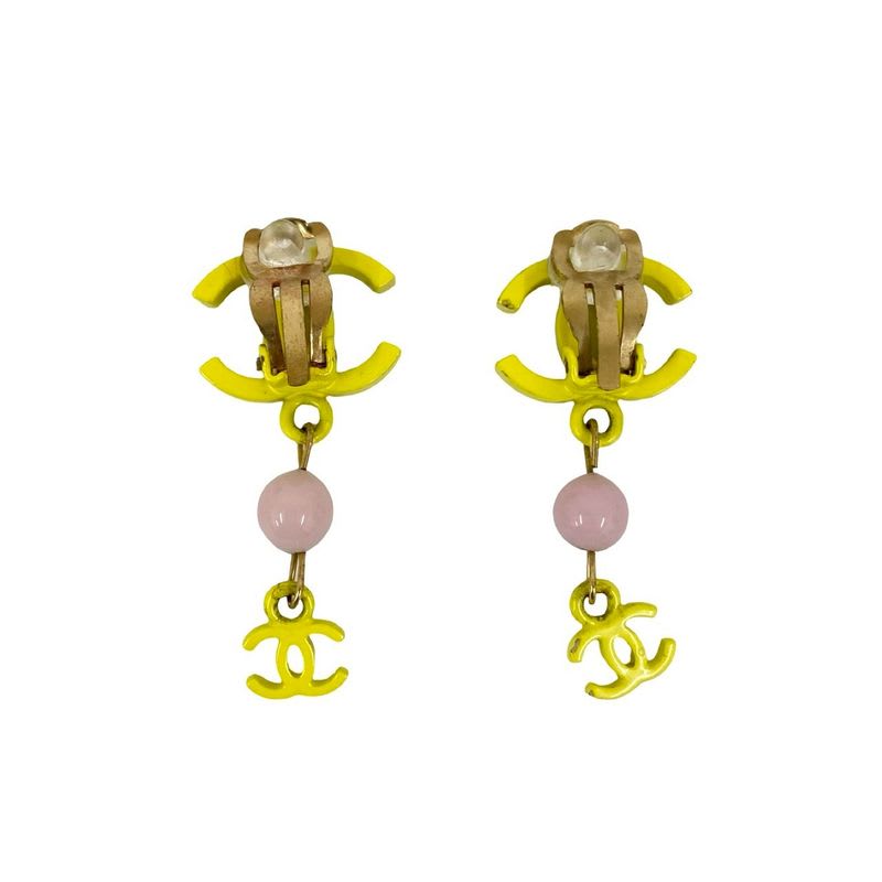 Chanel Coco Mark Motif Plastic Earrings Ear Cuff Accessory Gold 03S