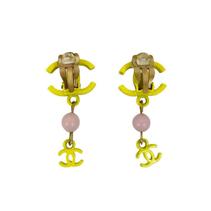 Chanel Coco Mark Motif Plastic Earrings Ear Cuff Accessory Gold 03S