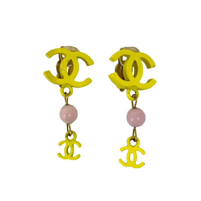 Chanel Coco Mark Motif Plastic Earrings Ear Cuff Accessory Gold 03S