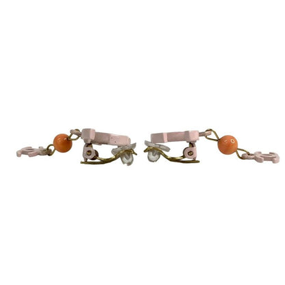 Chanel Coco Mark Motif Earrings Ear Cuff Accessories Gold Pink 03S