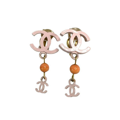 Chanel Coco Mark Motif Earrings Ear Cuff Accessories Gold Pink 03S