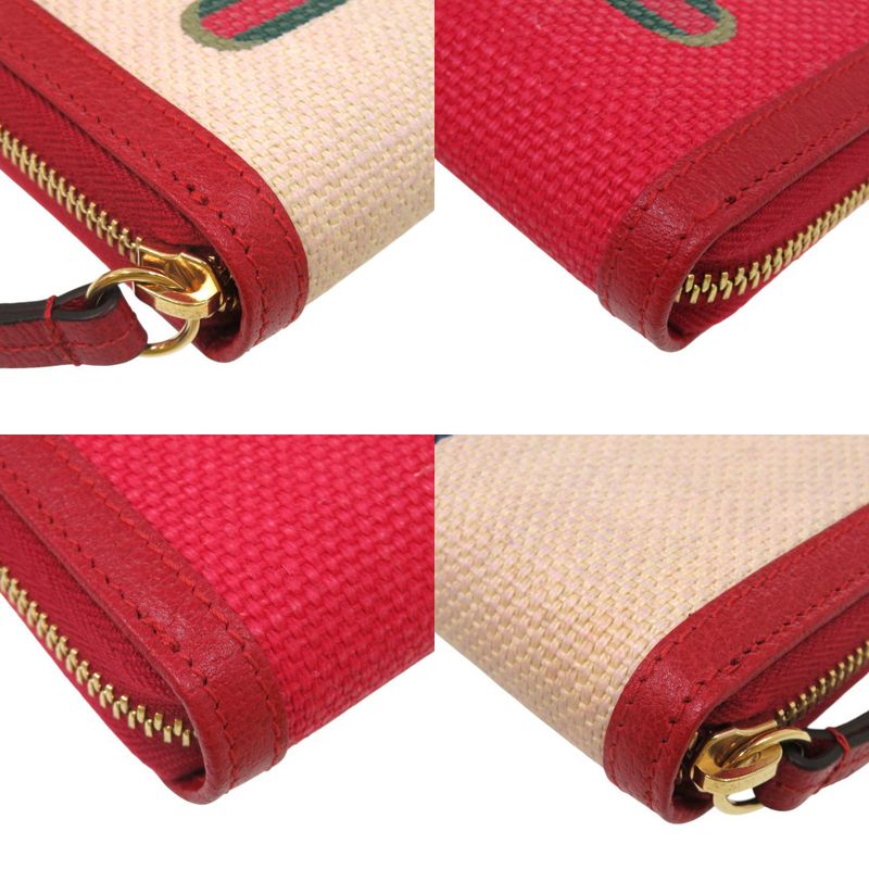 Gucci Tricolor Print Zip Around Wallet 524790 Canvas Leather Red Long Wallet